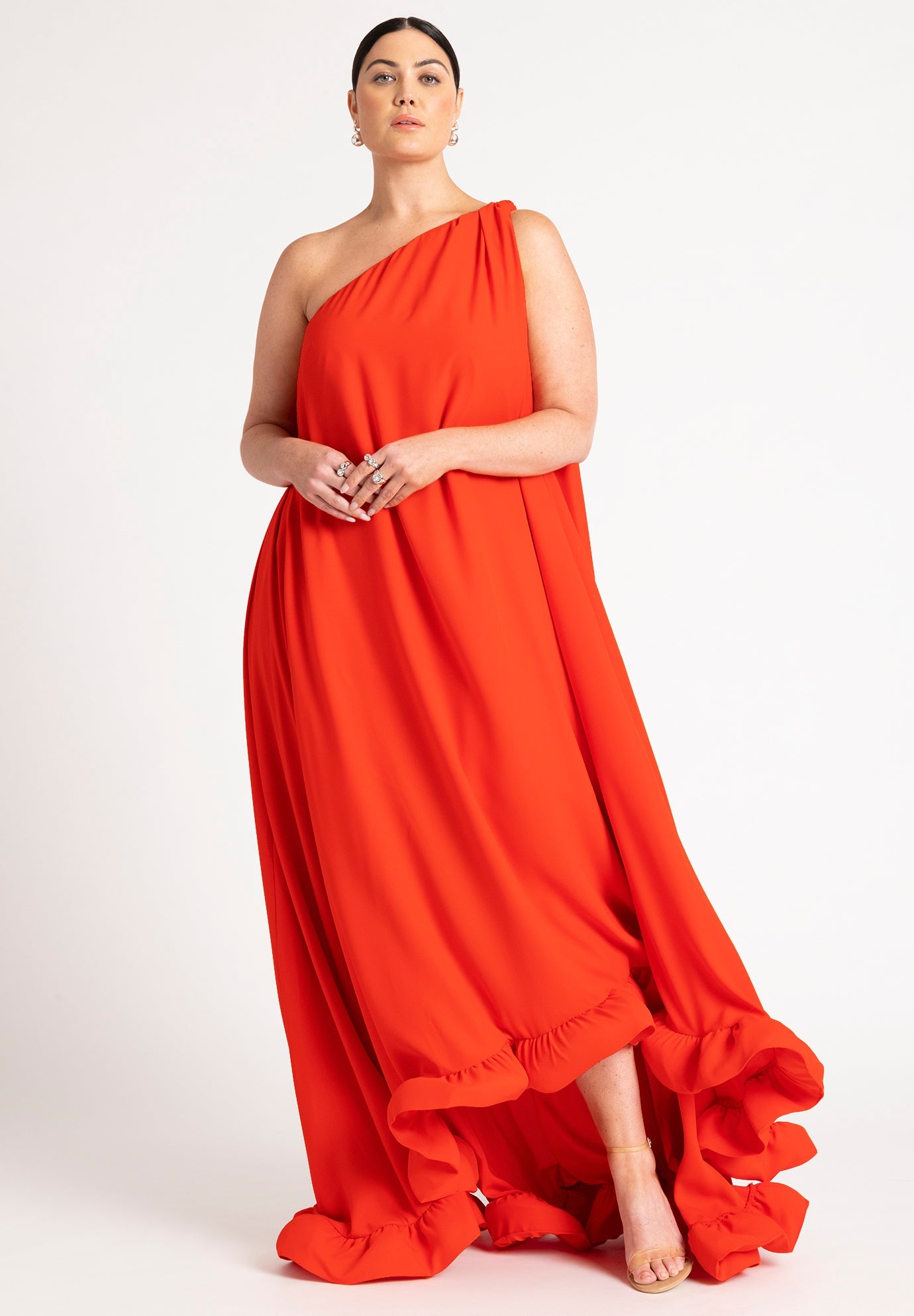 Dramatic One-Shoulder Ruffle Gown 8