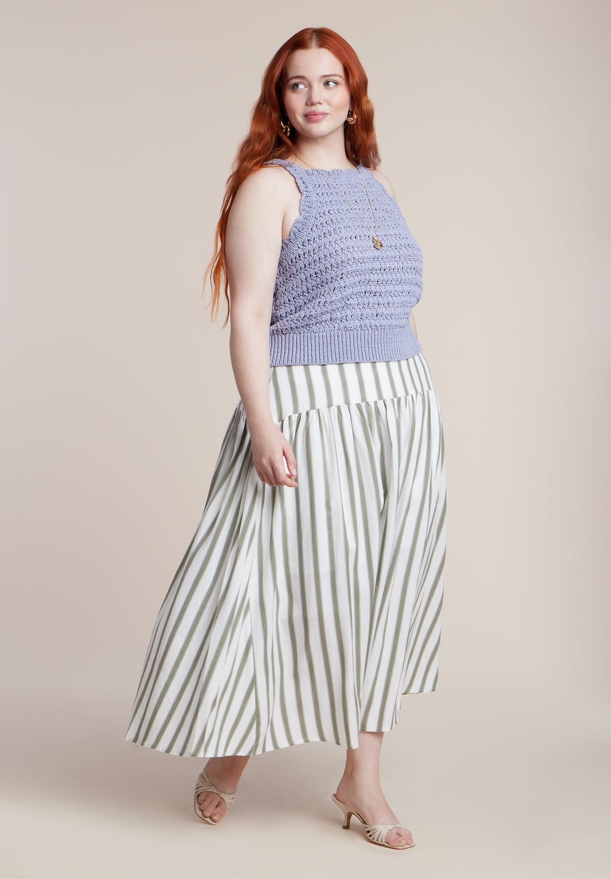 Drop Waist Striped Linen Skirt