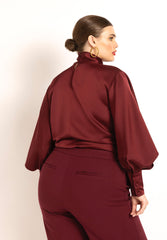 Draped Neck Satin Blouse 5
