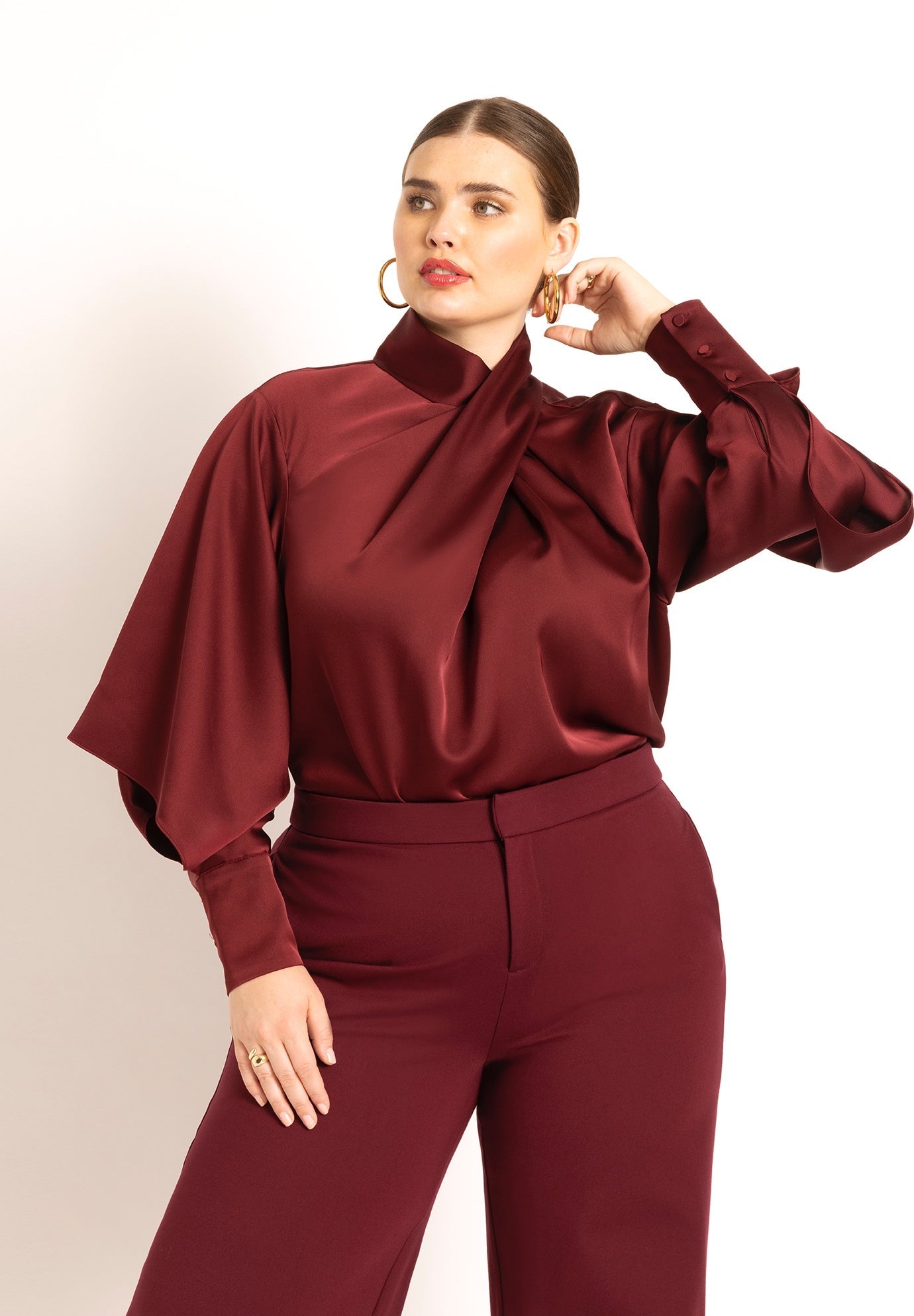 Draped Neck Satin Blouse 4