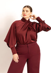 Draped Neck Satin Blouse 4