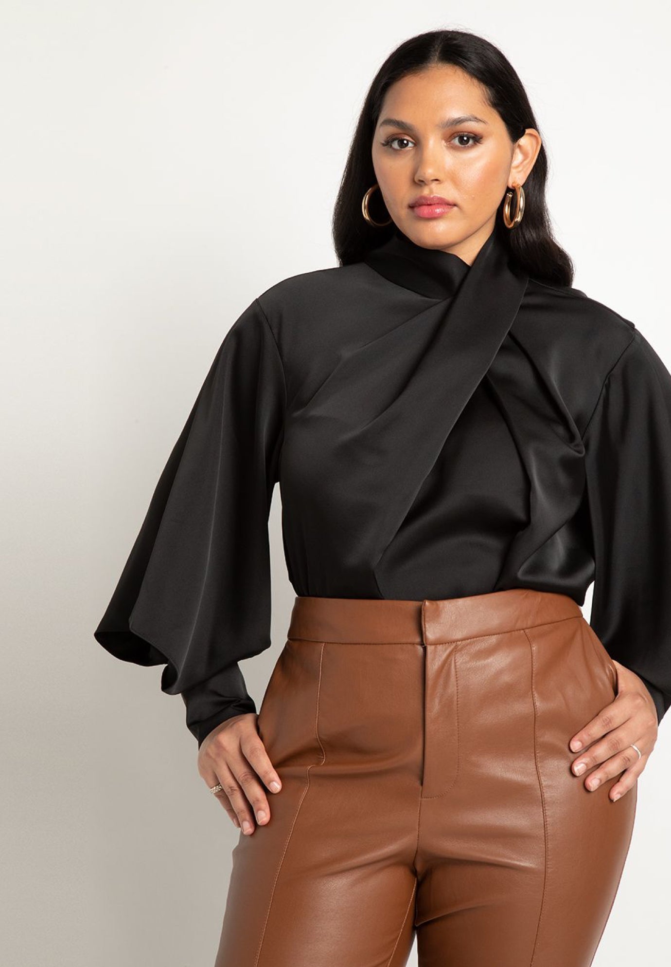 Draped Neck Satin Blouse 2