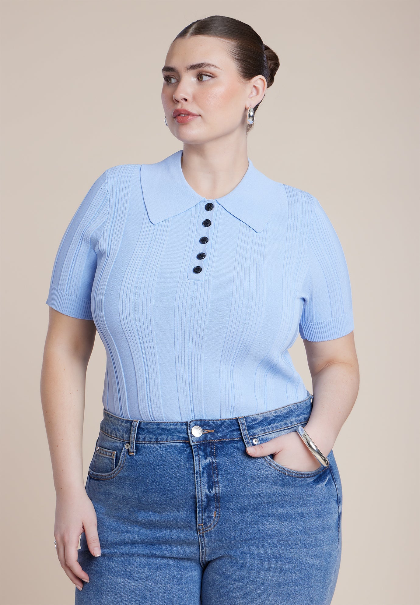 Veriegated Rib Collared Sweater 4