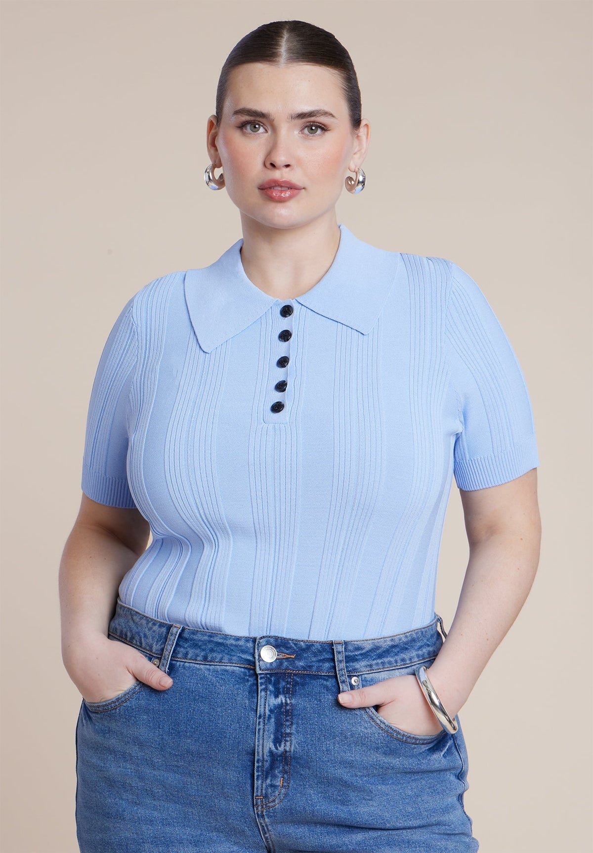 Veriegated Rib Collared Sweater