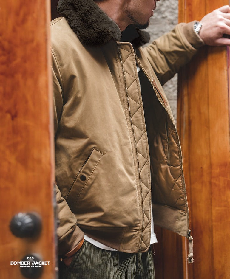 Unbranded 27 Winter B15 Jackets Men American Retro Bomber Air Force Bomber Jacket Coat Fall Padded Fleece Collar Coats Men's Clothing