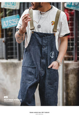 Unbranded 27 Cargo Salopette Homme Jumpsuit American Vintage Navy Overalls Spring And Autumn Denim Straight Leg Jeans Men's Trend Pant