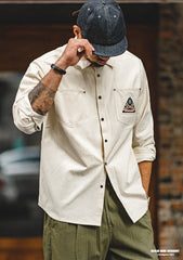 Unbranded 27 Men Tooling 100% Cotton Indian Totem Shirt Japan Retro Sleeve Patchwork Pocket Turn-down Collar Single-breasted Clothing