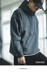 Unbranded 27 Men Amekaji Solid Fleece Hoodies Sweatshirts Japan Retro Casual Oversize Thick Winter Pullover Hoody Tops