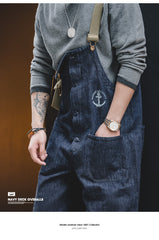 Unbranded 27 Cargo Salopette Homme Jumpsuit American Vintage Navy Overalls Spring And Autumn Denim Straight Leg Jeans Men's Trend Pant