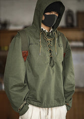Unbranded 27 male Hooded Pullover Long Sleeve Deck Parker Jacket Drawstring Neckline Workwear Jacket Green Cuffs Ribbon Closure Jacket