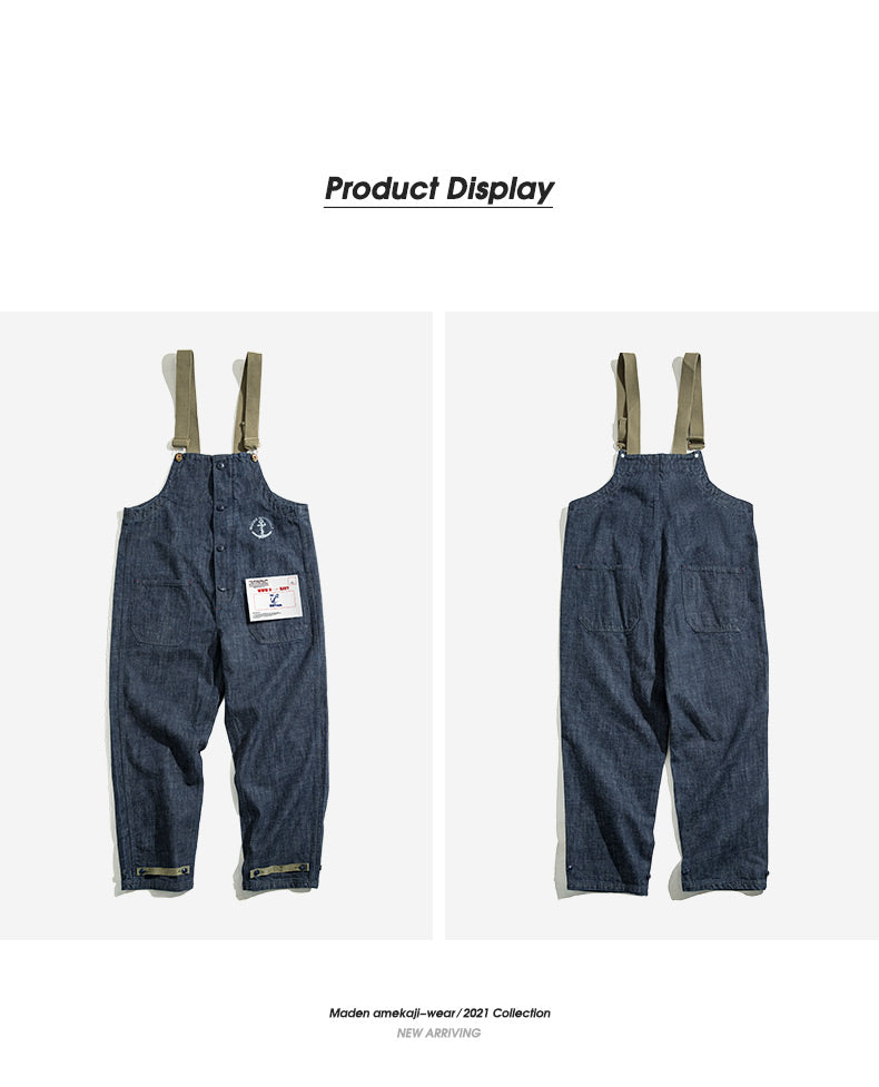 Unbranded 27 Cargo Salopette Homme Jumpsuit American Vintage Navy Overalls Spring And Autumn Denim Straight Leg Jeans Men's Trend Pant
