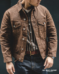 Unbranded 27 Amekaji Retro Male Oil Waxed Jacket Canvas Cotton Khaki Military Uniform Light Casual Work Safari Style Coats Man Clothing
