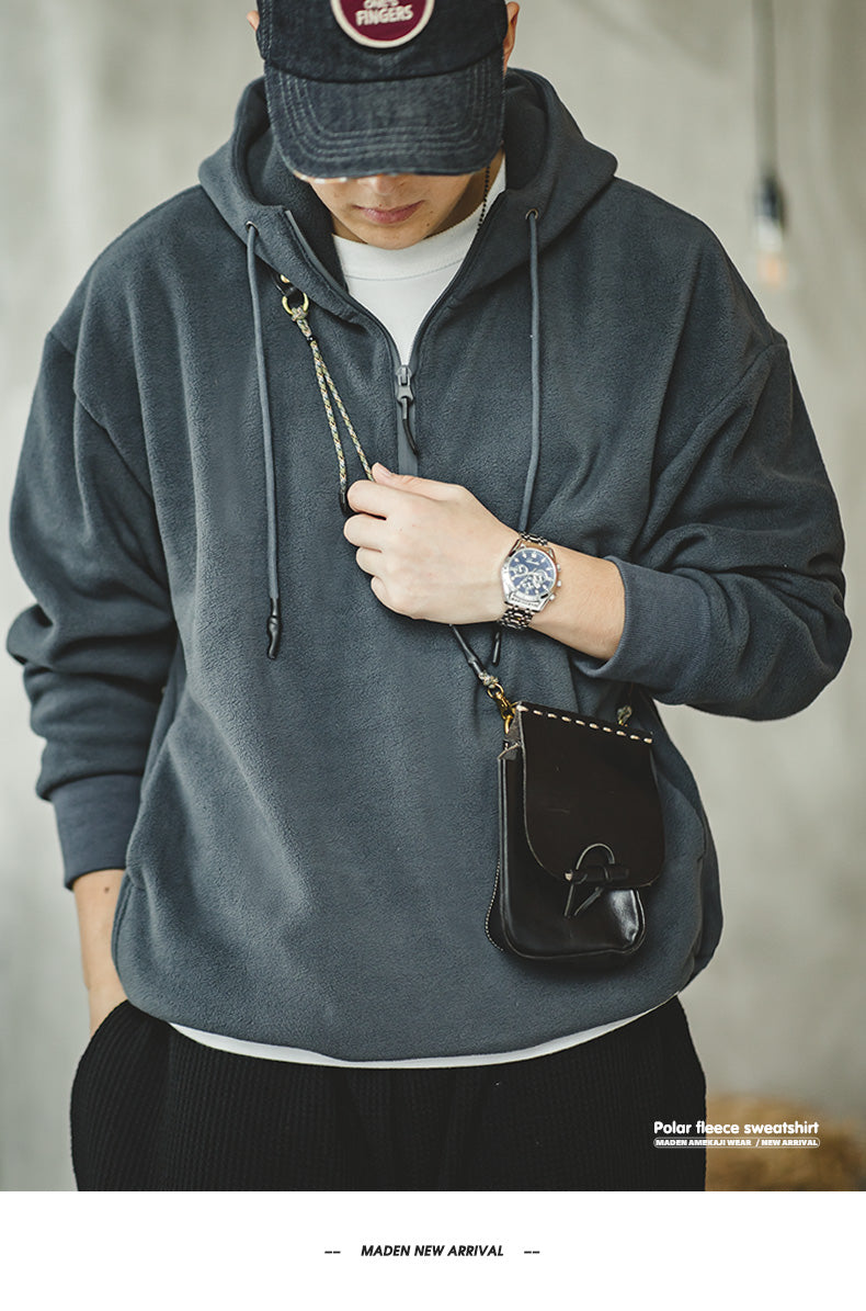 Unbranded 27 Men Amekaji Solid Fleece Hoodies Sweatshirts Japan Retro Casual Oversize Thick Winter Pullover Hoody Tops