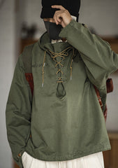 Unbranded 27 male Hooded Pullover Long Sleeve Deck Parker Jacket Drawstring Neckline Workwear Jacket Green Cuffs Ribbon Closure Jacket