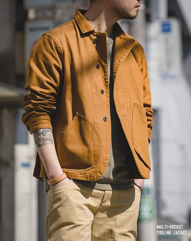 Unbranded 27 Spring Jacket Casual Outfits Men's Cotton Fabric Jacket Retro Single-breasted Button Multi-pocket Pocket Jacket