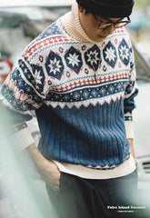 Unbranded 27 Men Turtlenecks Snowflake Sweater Winter Thick Patchwork Harajuku Printed Faire Island Knit Pullovers Japan Retro Oversize