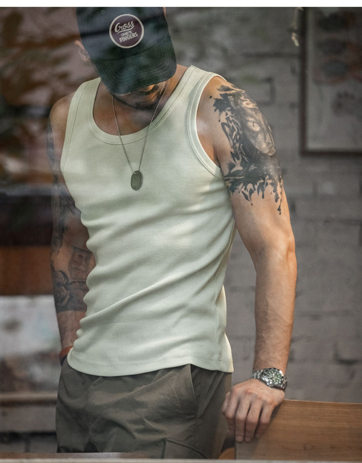 Unbranded 27 workwear men's retro solid color Slim sleeveless cotton undershirt T-shirt sports and fitness outdoor inner wear bottoming shirt