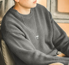Unbranded 27 Men Pullover Sweater Japan Retro Heavy Pineapple Grain Thick O-neck Knitted Oversize Harajuku Streetwear Casul Sweater