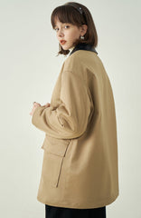 fano studios 2022 winter new cotton jacket thickened retro color collar metal buckle stitching workwear cotton jacket women