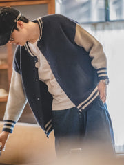 Unbranded 27 workwear men's American casual knitted collision baseball jacket ivy college style cardigan jacket