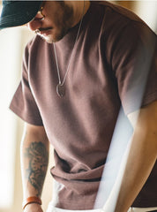 Unbranded 27 workwear men's American vintage heavy knit waffle T-shirt white positive shoulder clicker short sleeve half-sleeve shirt