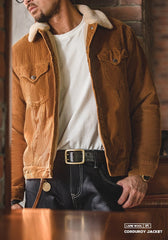 Unbranded 27 Men Amekaji DownThicken Artificial Lambwool Coat Winter Casual Solid Multi-pocket Single-breasted Corduroy Fleece Jacket