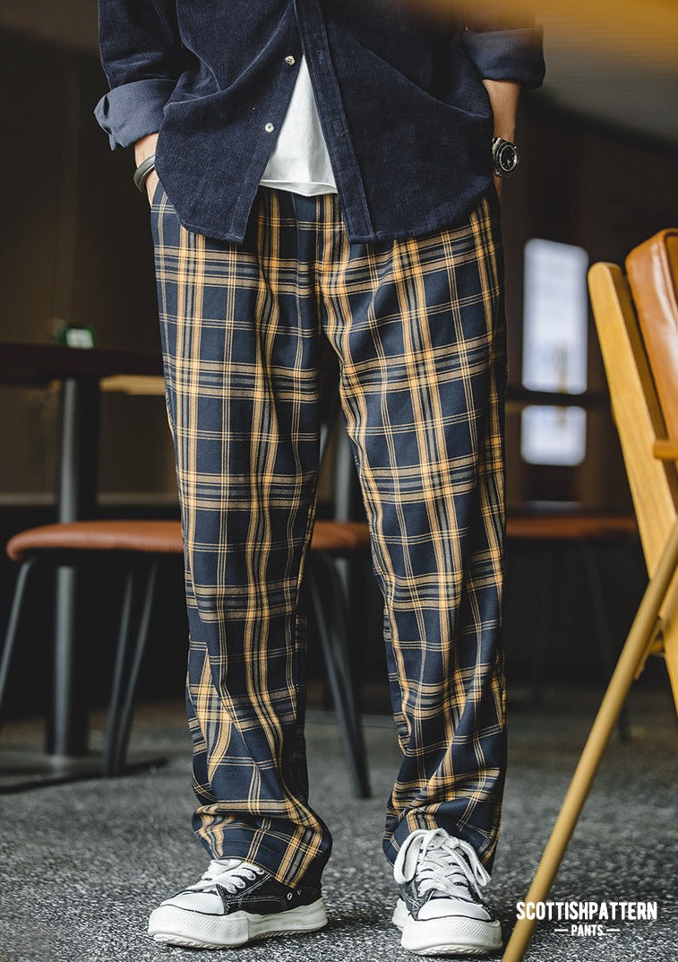 Unbranded 27 Men Plaid Elastic Waist Pants Casual Oversize Loose Wide Leg Trouser Retro Harajuku Plus Size Hip-hop All-match Streetwear