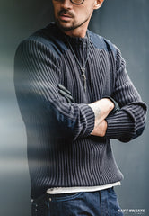 Unbranded 27 Vertical Stripe Sweater O-Neck Slim Fit Men?¡¥s Retro Knitted Pullover Patch Stitching Design Classic Sweaters Men Clothing