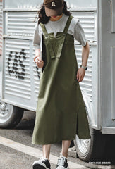 Unbranded 27 women's Japanese retro military green casual work back straps cover crotch thin halter A-line dresses