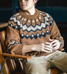 Unbranded 27 Knitted Thick Sweaters for Men Autumn and Winter Retro Nordic Fair Isle Sweater Loose Casual Christmas Pullovers Jumper