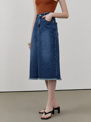 Circlofy women's split denim half skirt high waist fur hem package hip skirt