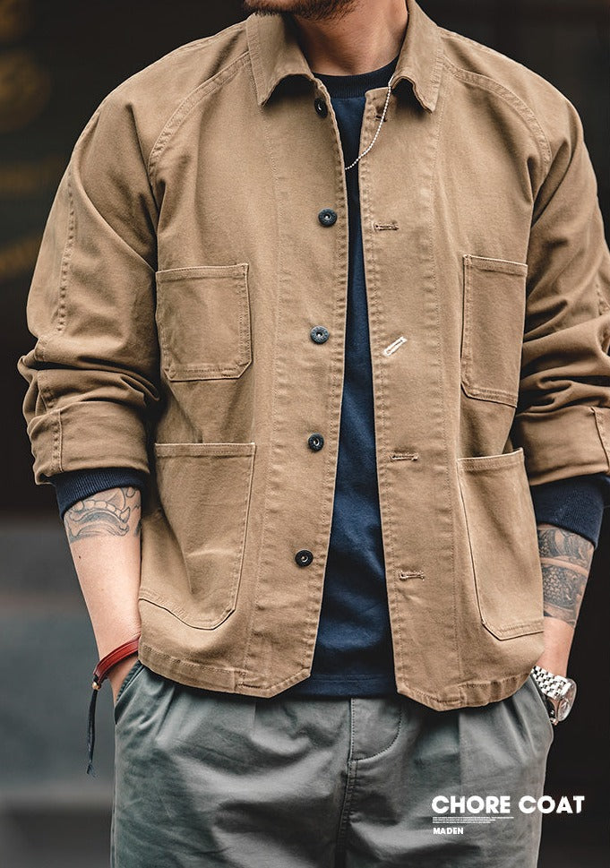 Unbranded 27 men's workwear American heavyweight waxless jacket coffee jacket multi-pocket