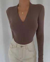 CannedPineapple Slim high stretch thin V-neck long-sleeved bottoming shirt