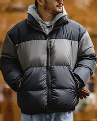 Unbranded 27 Men White Duck Down Coat Japanese Retro Double-sided Wear Patchwork Downproof Jacket Winter Thick Warm Stand Collar Coat