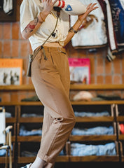 Unbranded 27 women's retro work style cotton tapered old man pants design sense summer thin section thin casual pants straight