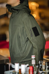 Unbranded 27 Retro Double Zipper Tactical Jackets Wear Resistant Wrinkle Hooded Windproof Jacket Men's Outdoor Casual Top Military Coat