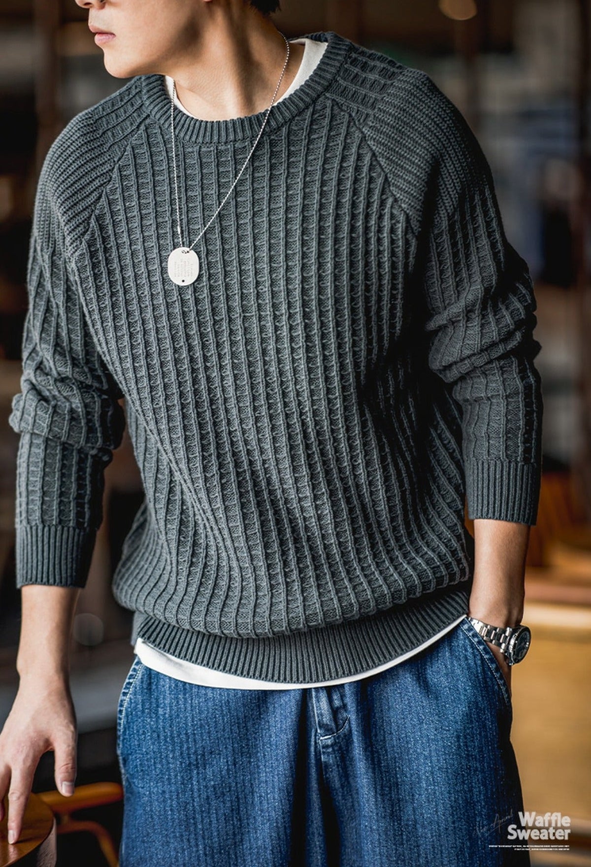 Unbranded 27 Winter Waffle Sweater For Male Casual O-neck Basic Knitwear Thick Warm Pullover Special Design Knits Vintage 2022 New