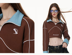 Vone sheeE-Women's waistless sports wind lapel short bodysuit spring and autumn