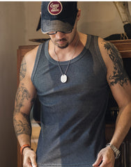 Unbranded 27 workwear men's retro solid color Slim sleeveless cotton undershirt T-shirt sports and fitness outdoor inner wear bottoming shirt