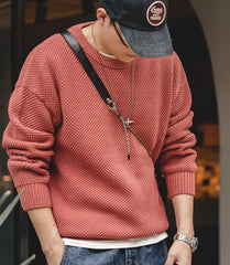 Unbranded 27 Men Pullover Sweater Japan Retro Heavy Pineapple Grain Thick O-neck Knitted Oversize Harajuku Streetwear Casul Sweater