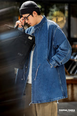 Unbranded 27 American Retro M65 Denim Fishtail Trench Coats Loose Profile Mid-length Windbreaker Men's Autumn Jackets Casual Overcoat