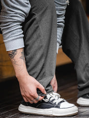 Unbranded 27 Men Sweatpants Japan Vintage Knit Elastic Waist Drawstring Trousers Velvet Straight Wide Leg Casual Solid Joggers Pants