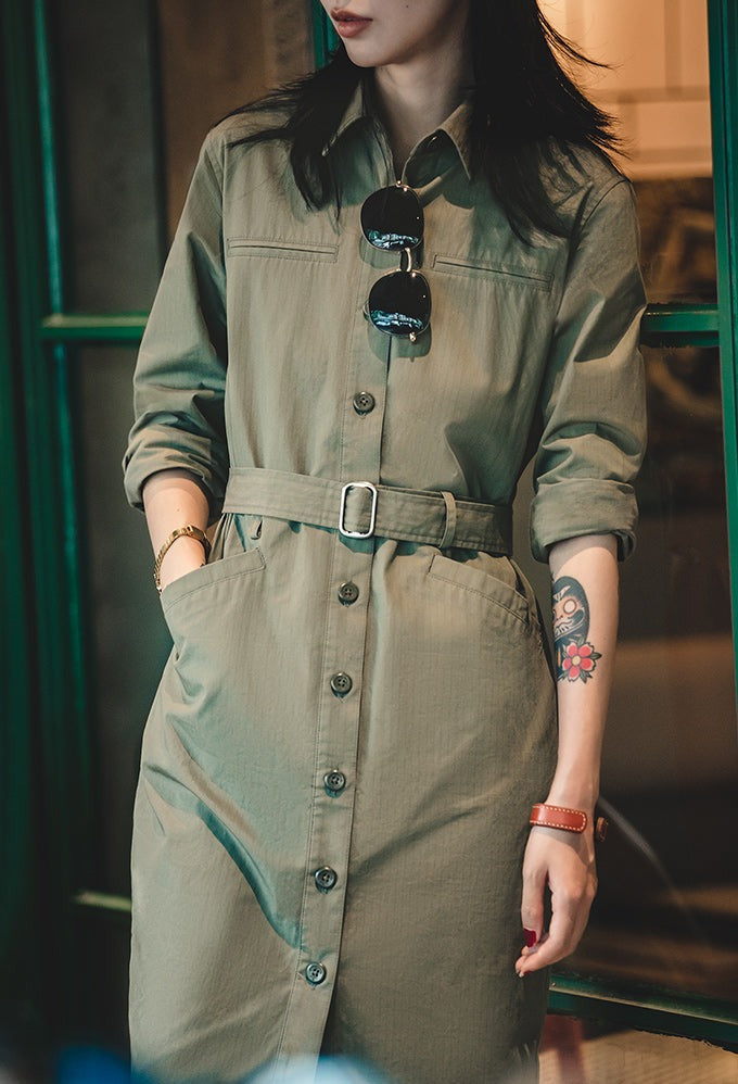 Unbranded 27 women's American vintage retro long-sleeved single-breasted shirt dress waist-skimming pencil skirt