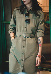 Unbranded 27 women's American vintage retro long-sleeved single-breasted shirt dress waist-skimming pencil skirt