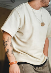 Unbranded 27 workwear men's American vintage heavy knit waffle T-shirt white positive shoulder clicker short sleeve half-sleeve shirt