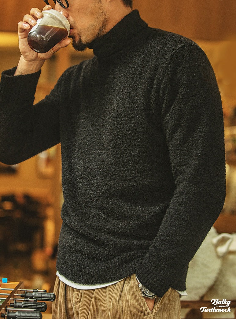 Unbranded 27 Men's Vintage Turtleneck Sweater Warm Gold Mink Velvet Bottoming Sweaters Autumn Winter Jumper Loose Casual Pullovers