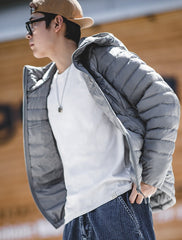 Unbranded 27 Light Weight Duck Down Jacket hooded Basic Winter Coat for Men Urban Streetwear Thick Warm Outdoor Windproof Puffer Jacket