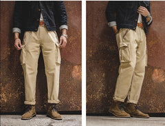 Unbranded 27 Retro Khaki Tapered Cargo Pants Men Mountain Military Pant Cotton Zipper Pocket Casual Men's Trendy Long