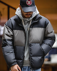 Unbranded 27 Men White Duck Down Coat Japanese Retro Double-sided Wear Patchwork Downproof Jacket Winter Thick Warm Stand Collar Coat