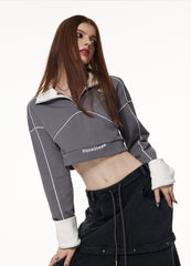 Vone sheeE-Women's waistless sports wind lapel short bodysuit spring and autumn